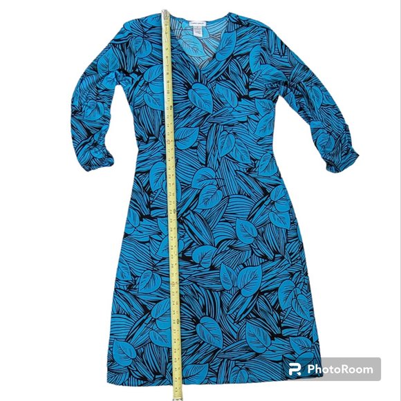 VTG Laura Ashley Turquoise Teal Mocha Brown Jersey Knit Bodycon Midi Dress S/M - Picture 7 of 10